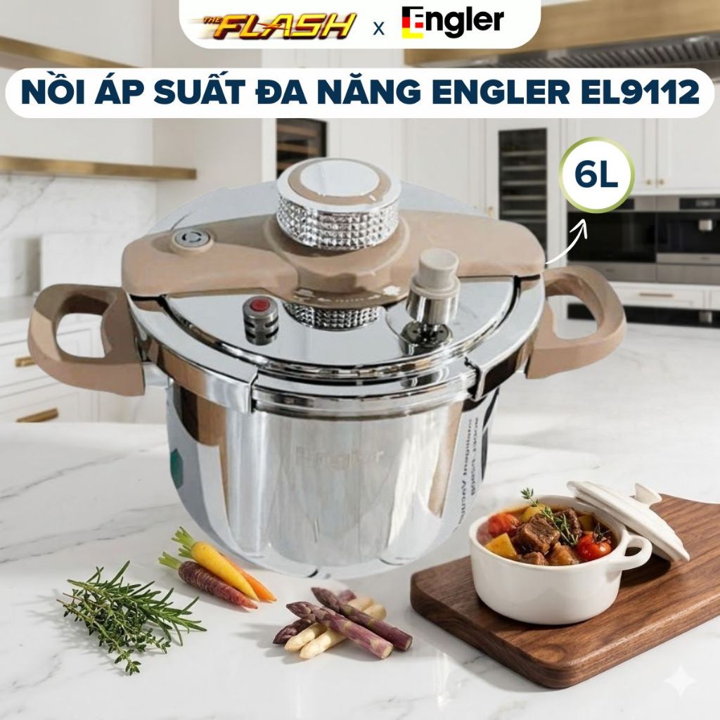 Nồi áp suất ENGLER EL9112 dung tích lớn 6L, lòng nồi inox 304, thiết kế tay cầm chịu nhiệt cao