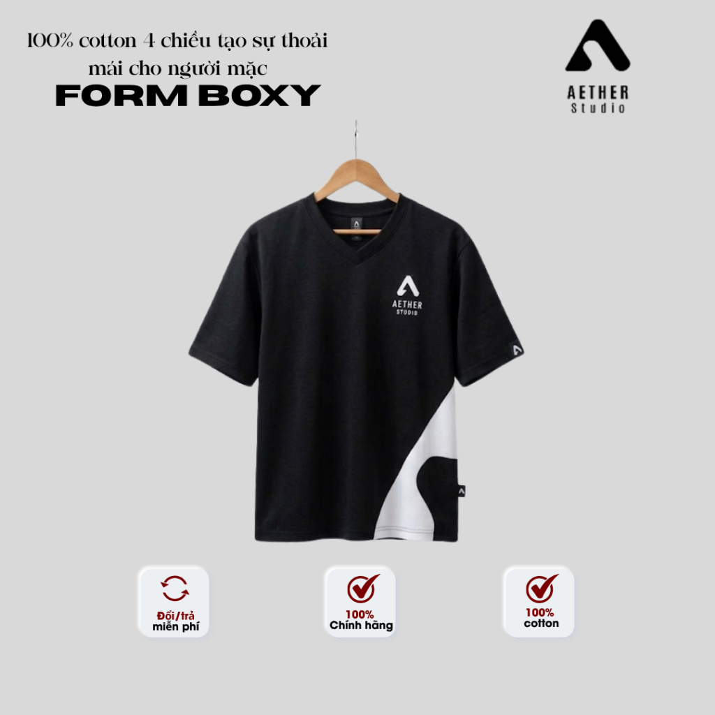 Áo Thun Boxy AETHER Studio - Premium Cotton 100% - Form Rộng Streetwear Nam Nữ