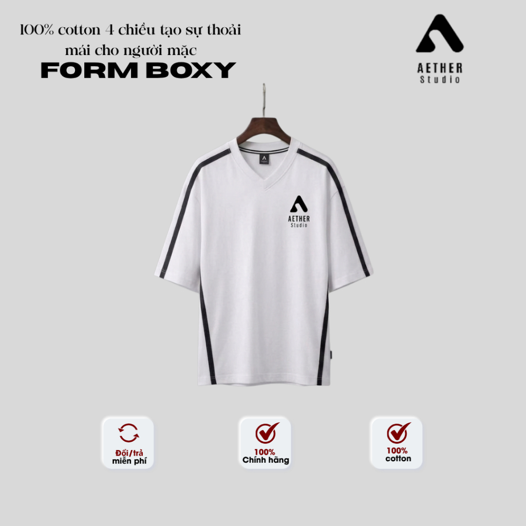 Áo Thun Boxy AETHER Studio - Premium Cotton 100% - Form Rộng Streetwear Nam Nữ