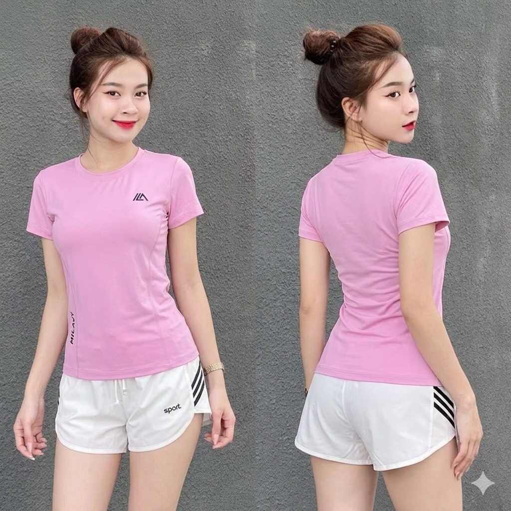 Bộ Đồ Tập Thể Thao Nữ MILAVY Quần Short 2 Lớp 3 Vạch Kèm Áo Thun Tay Ngắn Trơn (Mẫu 1)