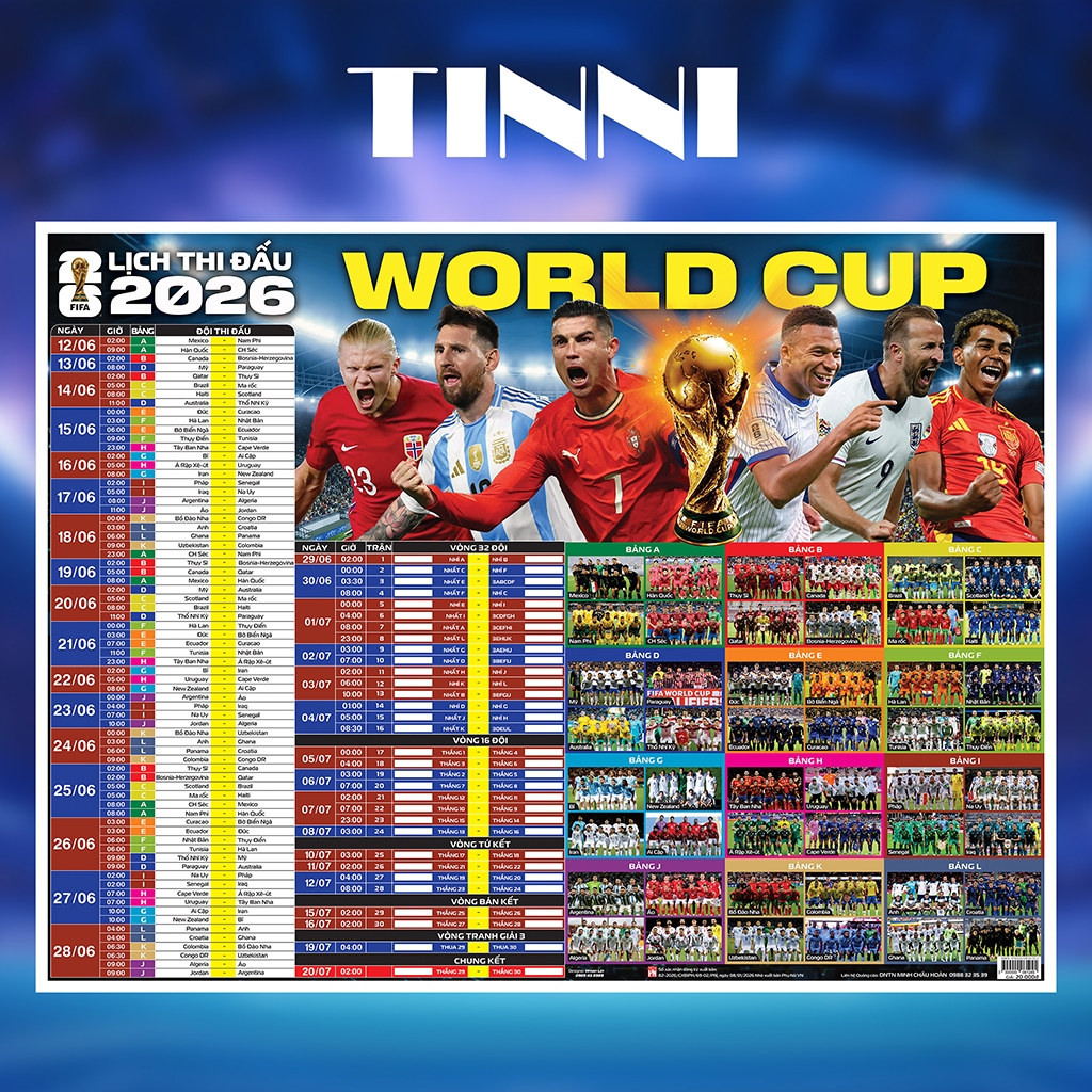 Lịch thi đấu FIFA World Cup 2026 khổ lớn 86x65cm – Chữ to, rõ nét, dễ theo dõi