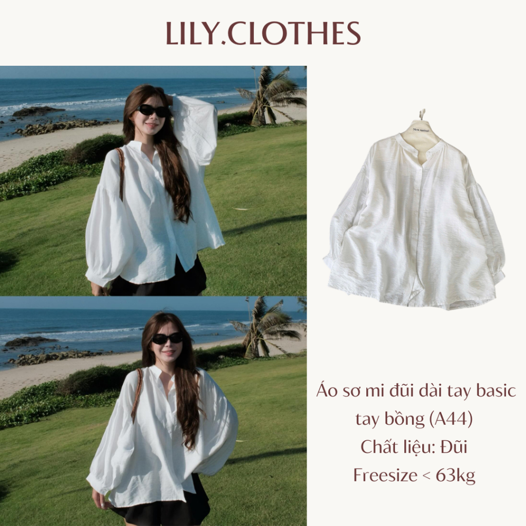 Lily.clothes- Áo sơ mi đũi tay bồng basic form oversize năng động (A44)