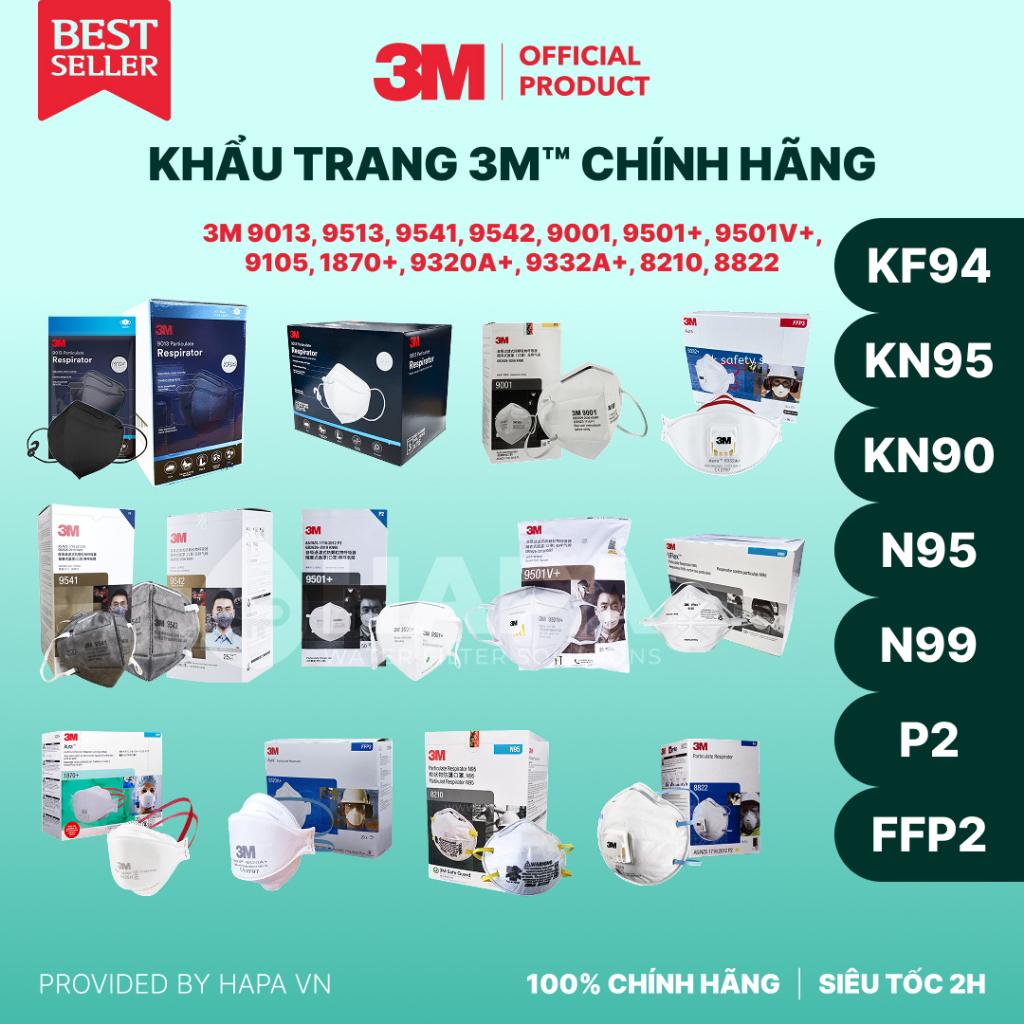 Khẩu Trang KN95 KF94 - 3M 9013, 9513, 9541, 9542, 9001, 9501+, 9501V+, 9105, 1870+, 9320A+ FFP2, 933