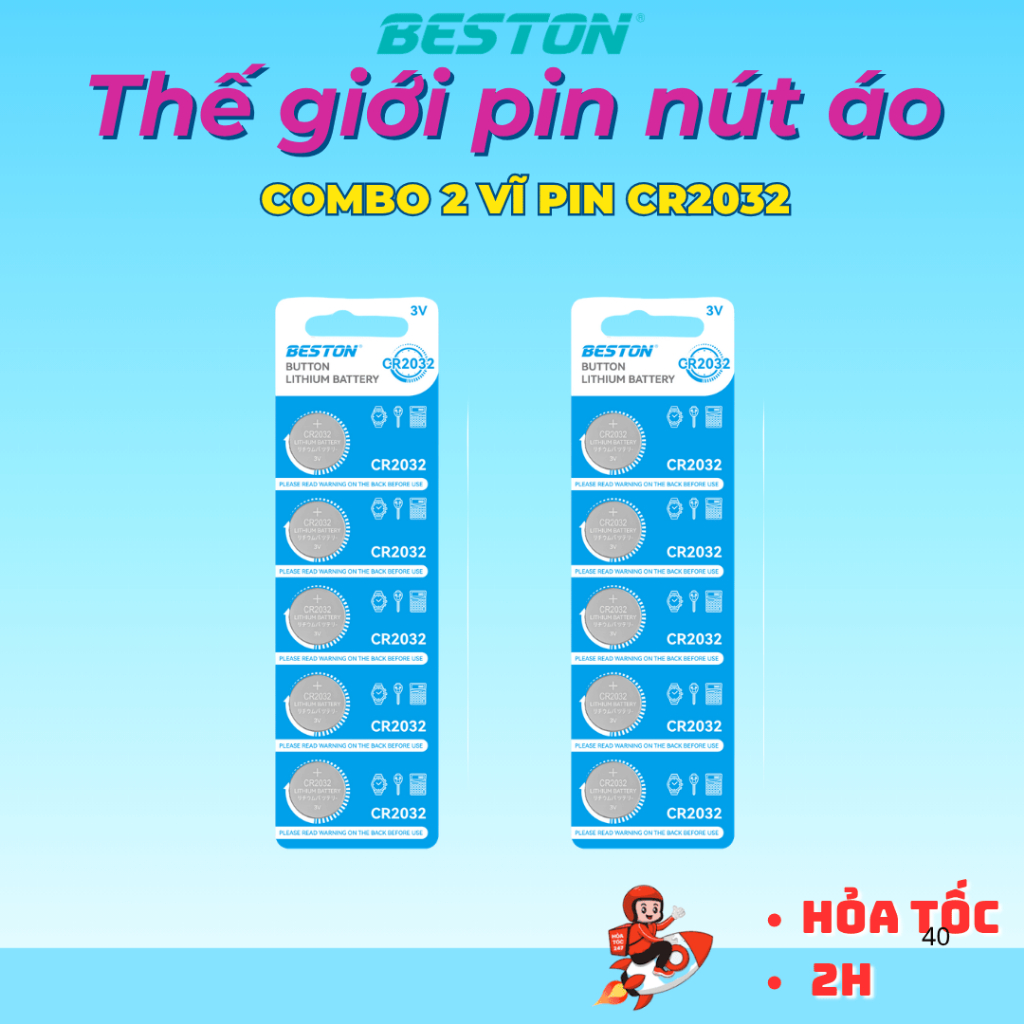 Combo 2 vĩ pin CR2032 Beston Pin cúc áo 3V dùng cho điều khiển xe máy , quạt, cân điện tử..