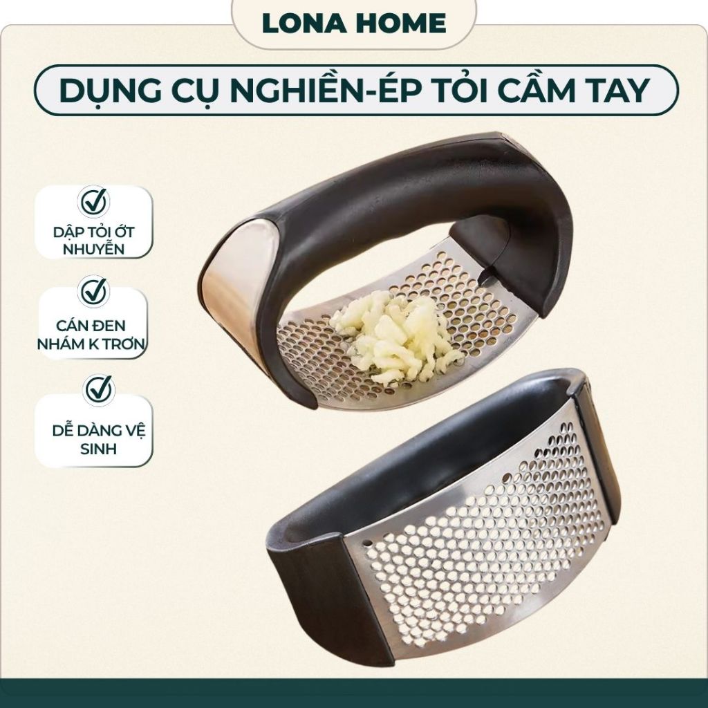 Dụng cụ nghiền tỏi, ép tỏi, dập tỏi inox, tay cầm an toàn tuyệt đối, bảo vệ…