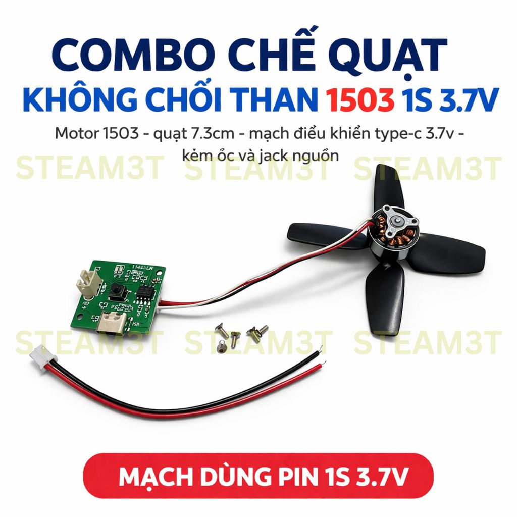 Combo Chế Quạt Không Chổi Than 1503 1S 3.7V – Motor Brushless 1503 + Cánh Quạt 7.3cm + Mạch Điều Khi