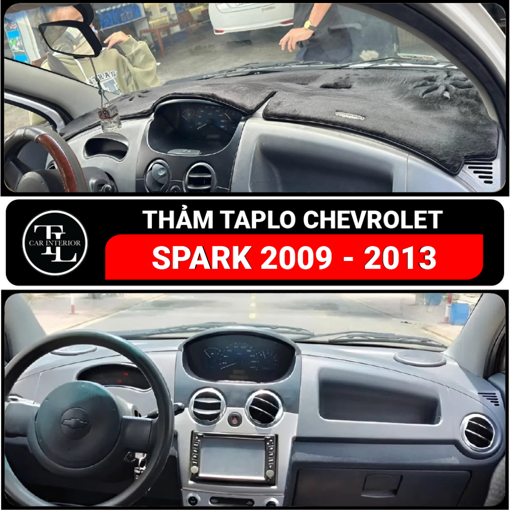 Thảm phủ taplo Chevrolet Spark 2009 - 2013 nhung lông cừu, da carbon, da fiber cao cấp, TL Auto