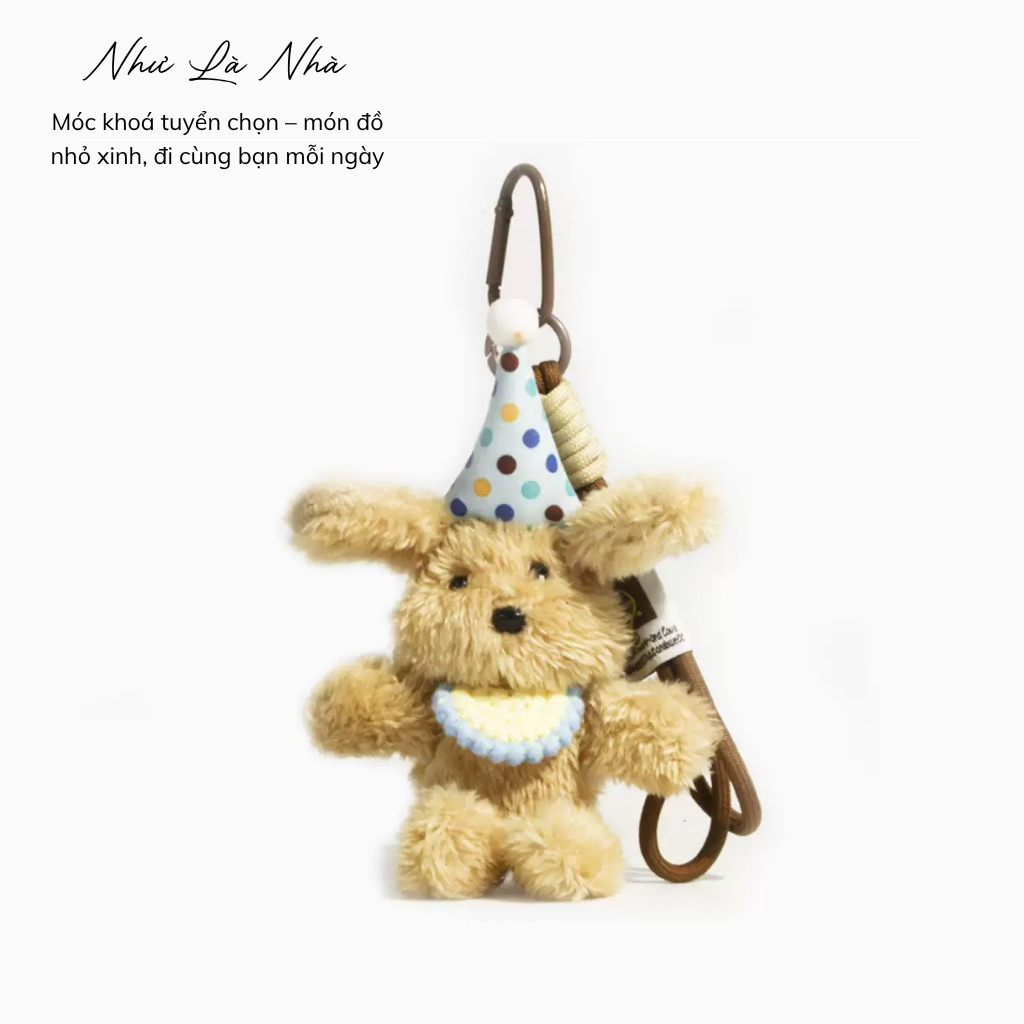 Móc Khóa Thú Bông Cún Đội Mũ Sinh Nhật Mini | Như Là Nhà Bloom Box