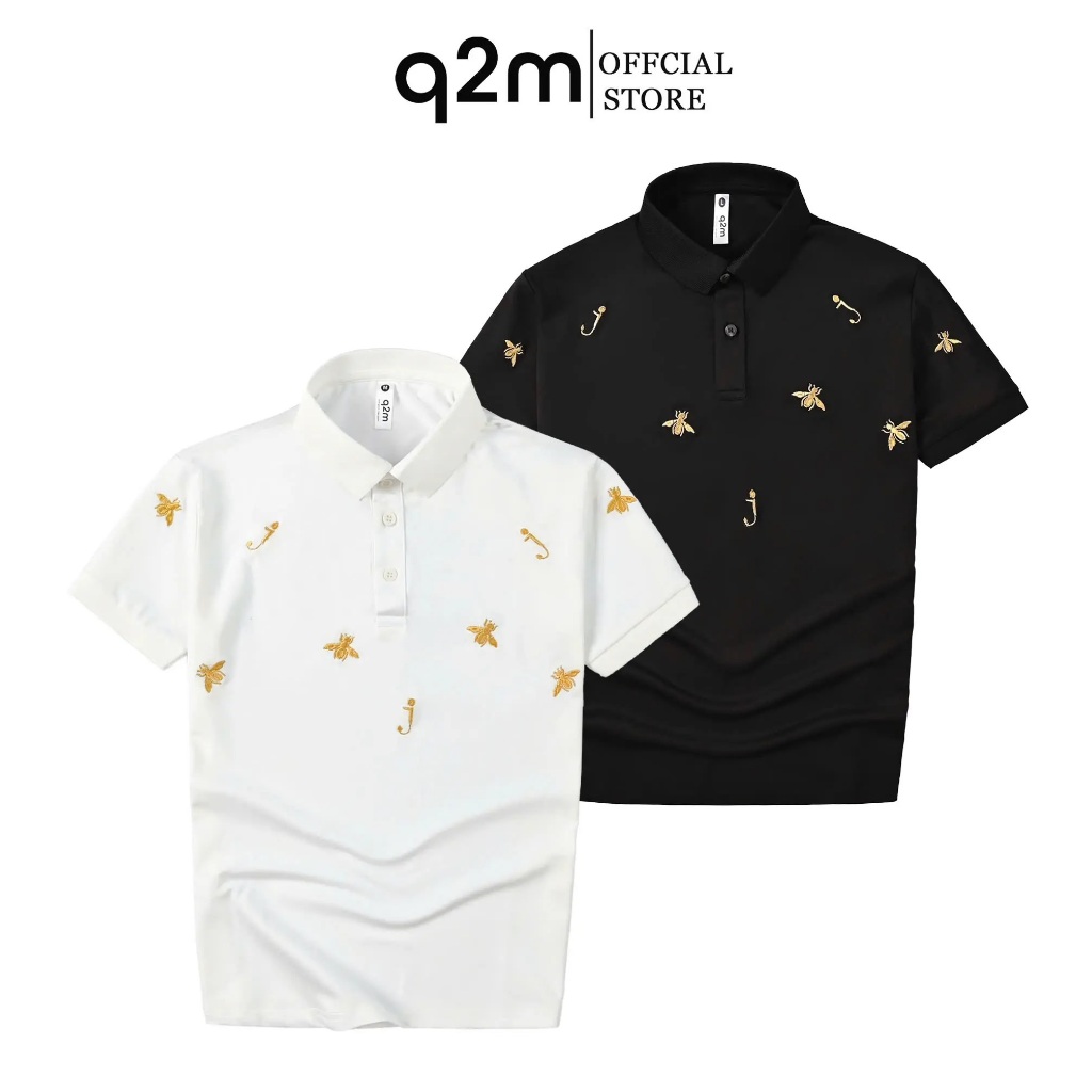 Áo Phông Polo Màu Đen Họa Tiết Thêu Đơn Giản Mã q2m.042