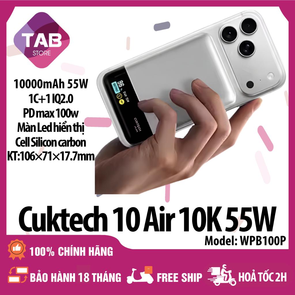 Cuktech 10 Air Sạc Không Dây Từ Tính 10000mAh 55W WPB100P - Bảo Hành 18 Tháng