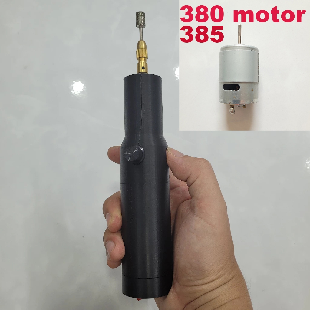 Bộ vỏ nhựa DIY chế máy khoan mài mini cho motor 380 385 kèm theo ốc vít công tắc giắc nguồn DC