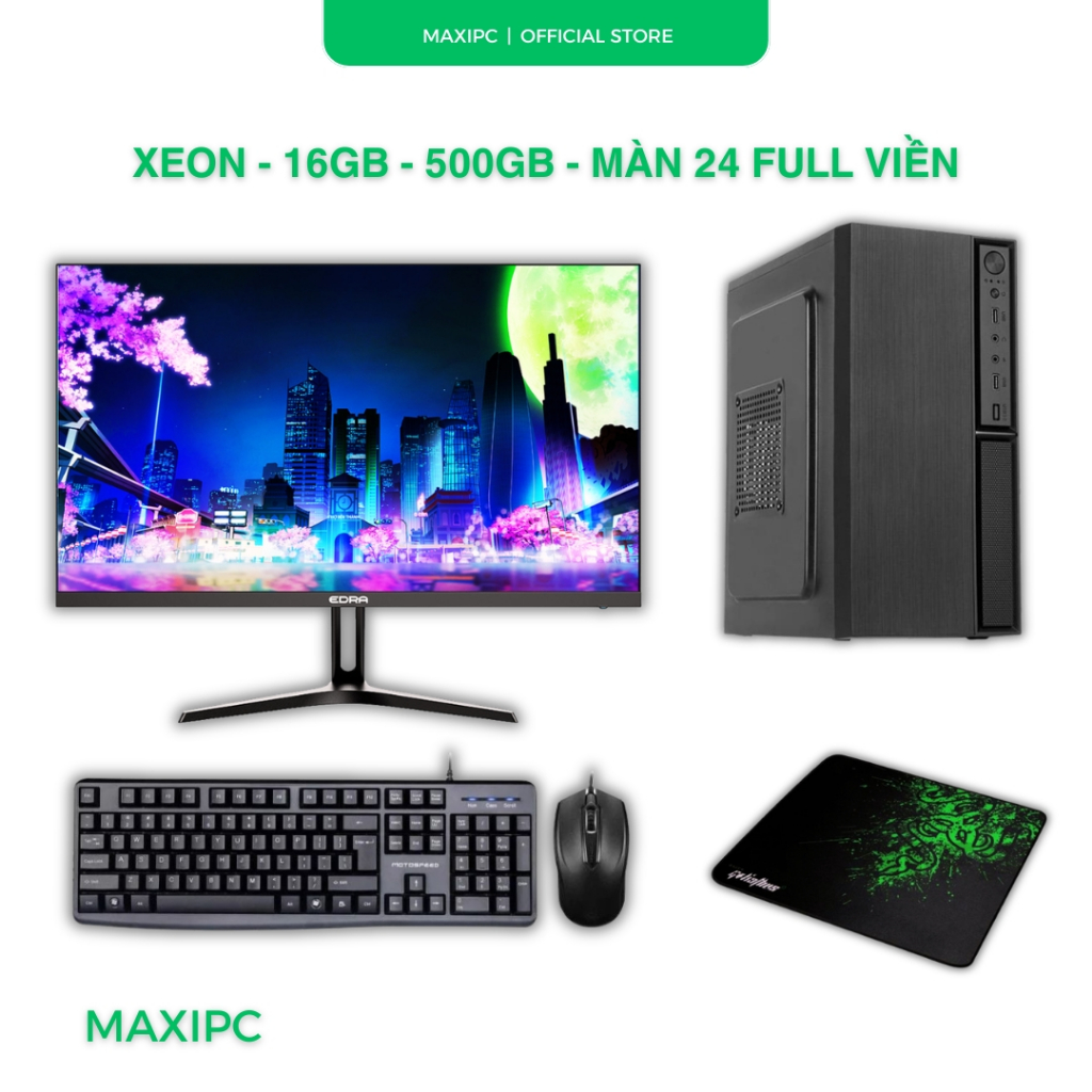 PC Văn Phòng Full Bộ i3 i5 i7 Xeon Màn Full Viền 22 24 Inch Chạy Nhanh Ổn Định
