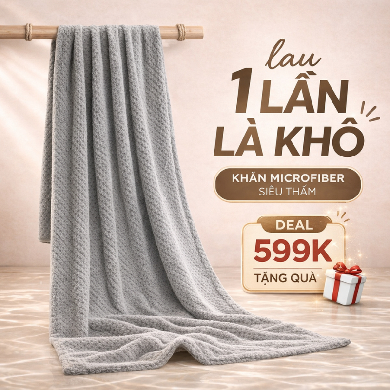 Khăn tắm cỡ lớn sợi microfiber cao cấp công nghệ Nhật siêu thấm nước, siêu mềm, siêu nhẹ Việt Thư