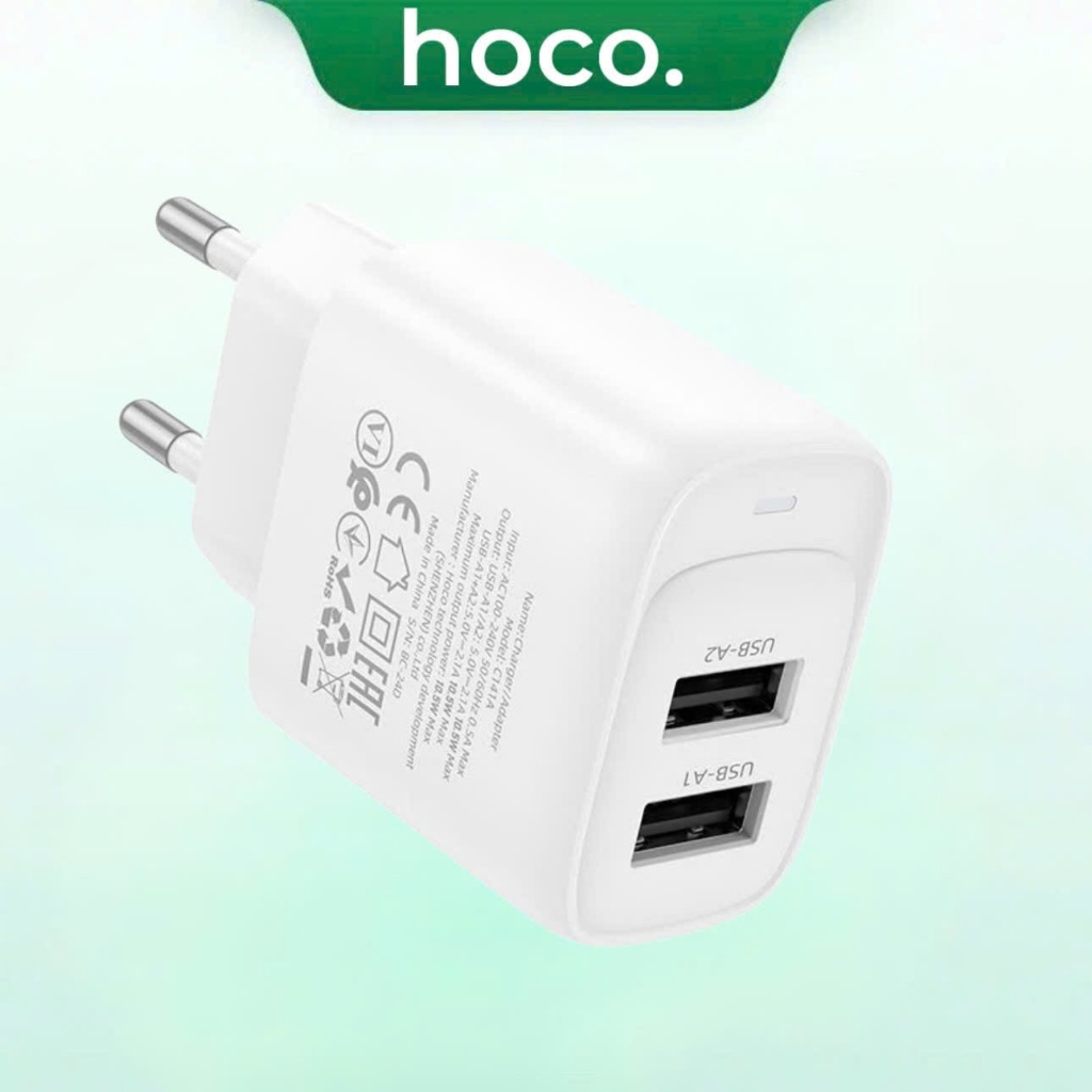 Củ sạc 2 cổng usb Cục sạc hoco tiểu chuẩn dùng cho iphone samsung xiaomi ip