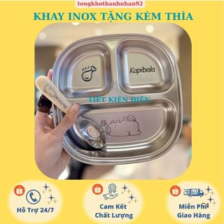[Tặng Kèm Thìa] Đĩa ăn Cho Bé 3-4 ngăn - Khay ăn dặm INox an toàn cho trẻ em hình ngộ nghĩnh đáng yêu