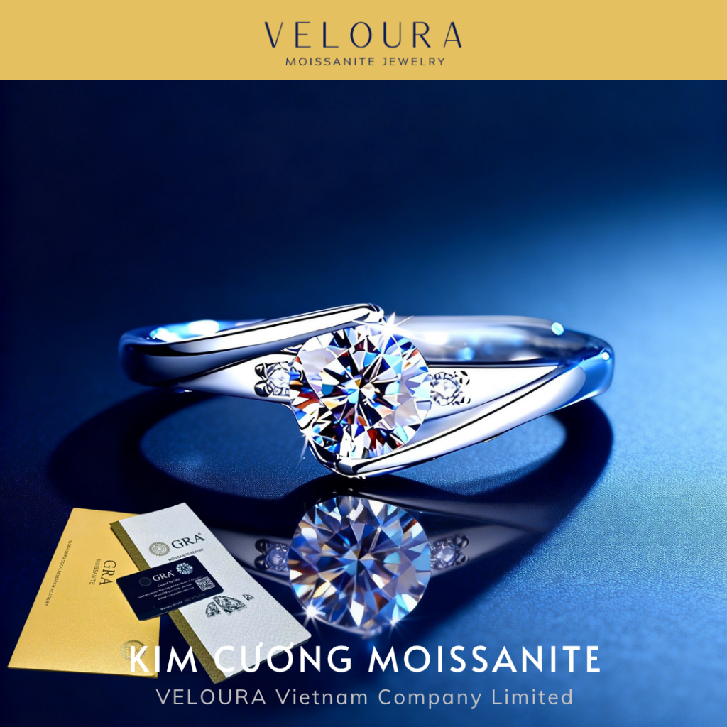 Nhẫn Nữ Moissanite Nữ 0.4 Carat Cao Cấp VELOURA – Thiết Kế Đường Cong Tinh Tế | GRA VJN019