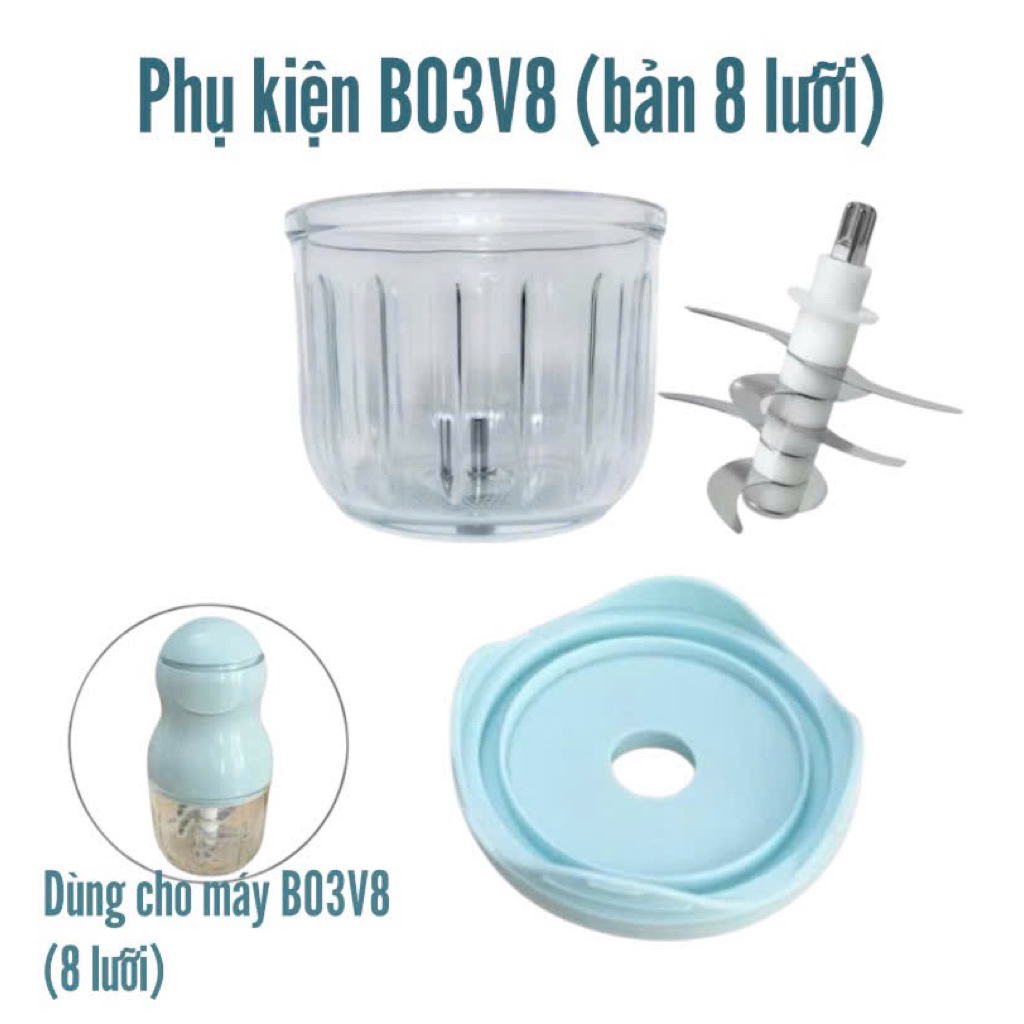 Phụ kiện tương thích máy xay ăn dặm Bear GR-B03V8 bản 8 lưỡi 30ml Cối thuỷ tinh Bear B03V8 Lưỡi dao 