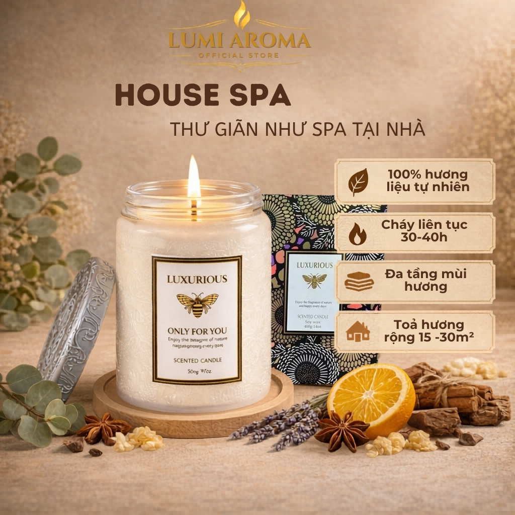 Nến thơm tinh dầu hương House Spa Lumi Aroma – Chuẩn spa cao cấp, thư giãn