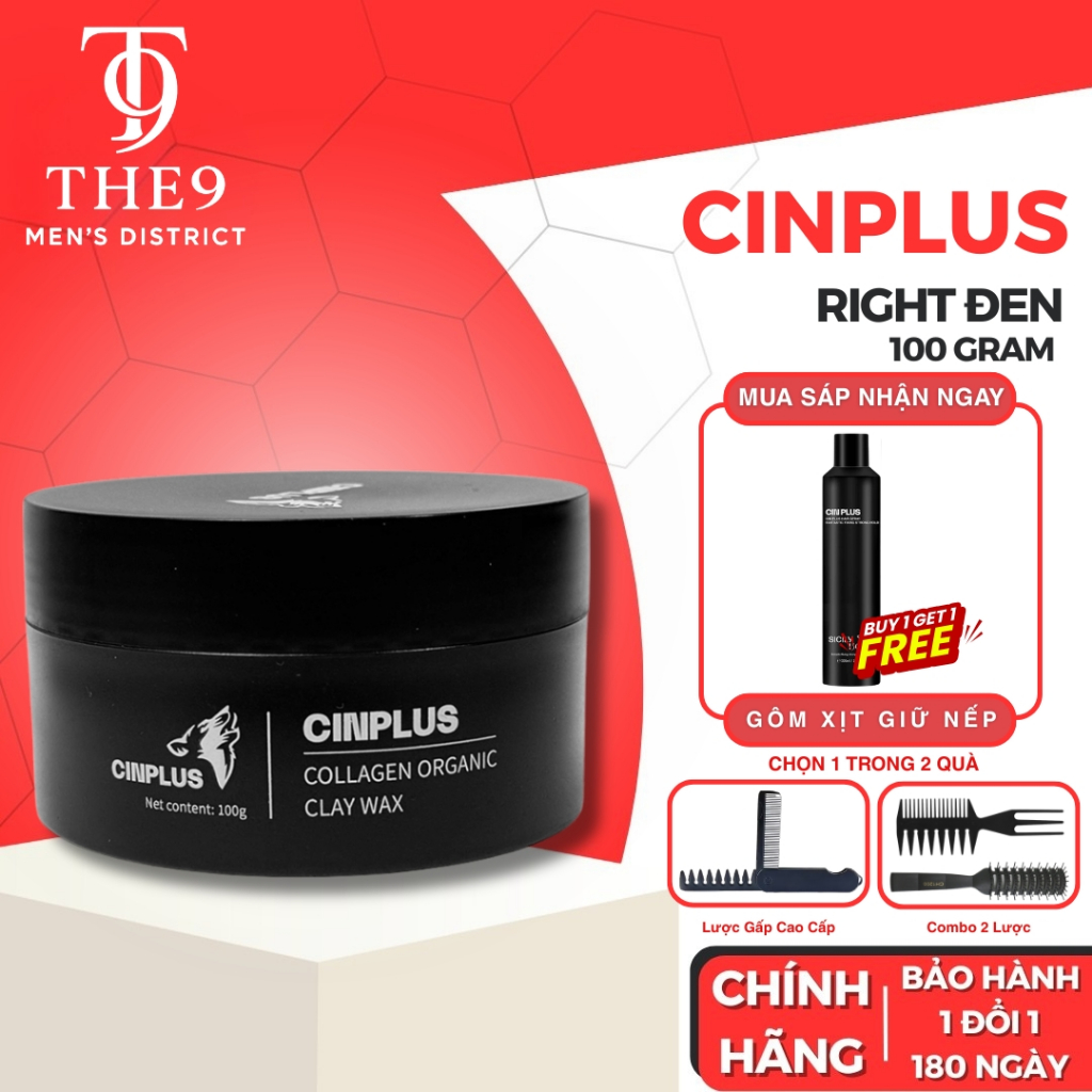 [CHÍNH HÃNG] Sáp vuốt tóc nam CINPLUS clay wax Right Đen Sicily 1504 tạo kiểu, giữ nếp tóc - cinplus