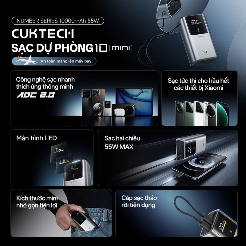 SDP Di Động CUKTECH 10 MINI 2C1A | Sạc Nhanh 55W Max | Dung Lượng 10000mAh | Bảo Hành 18 Tháng PB1055 | BigBuy360 - bigbuy360.vn