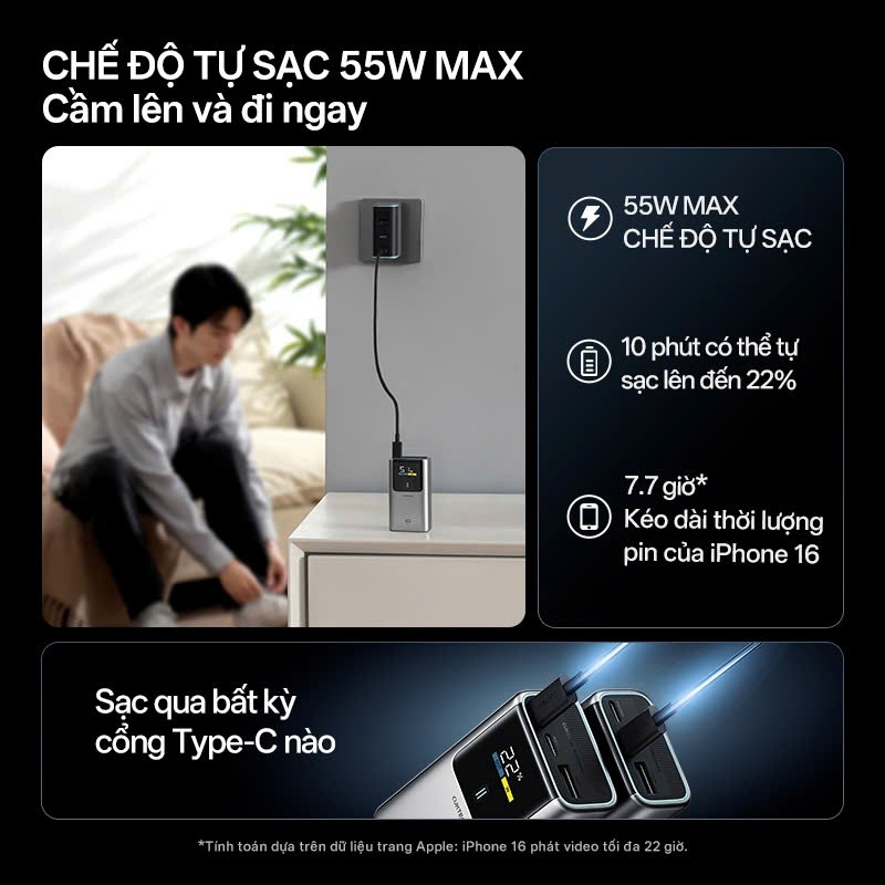 SDP Di Động CUKTECH 10 MINI 2C1A | Sạc Nhanh 55W Max | Dung Lượng 10000mAh | Bảo Hành 18 Tháng PB1055 | BigBuy360 - bigbuy360.vn