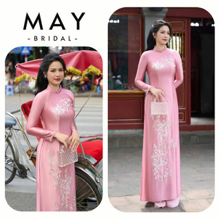 Áo Dài Mẹ, Áo Bà Sui, Lụa Ruby, Thêu Hoa Cao Cấp, Cổ & Tay Đính Kết Pha Lê Trẻ Trung, Sang Trọng (AM23) - MAY BRIDAL