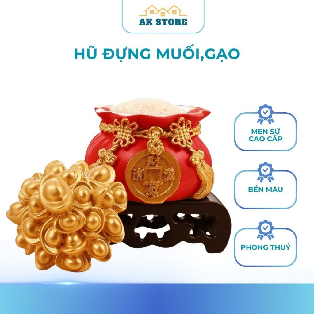AK_STORE Hũ Đựng Muối Gạo Tài Lộc Đầu Năm Mới Trang Trí Ban Thờ, Bàn Làm Việc