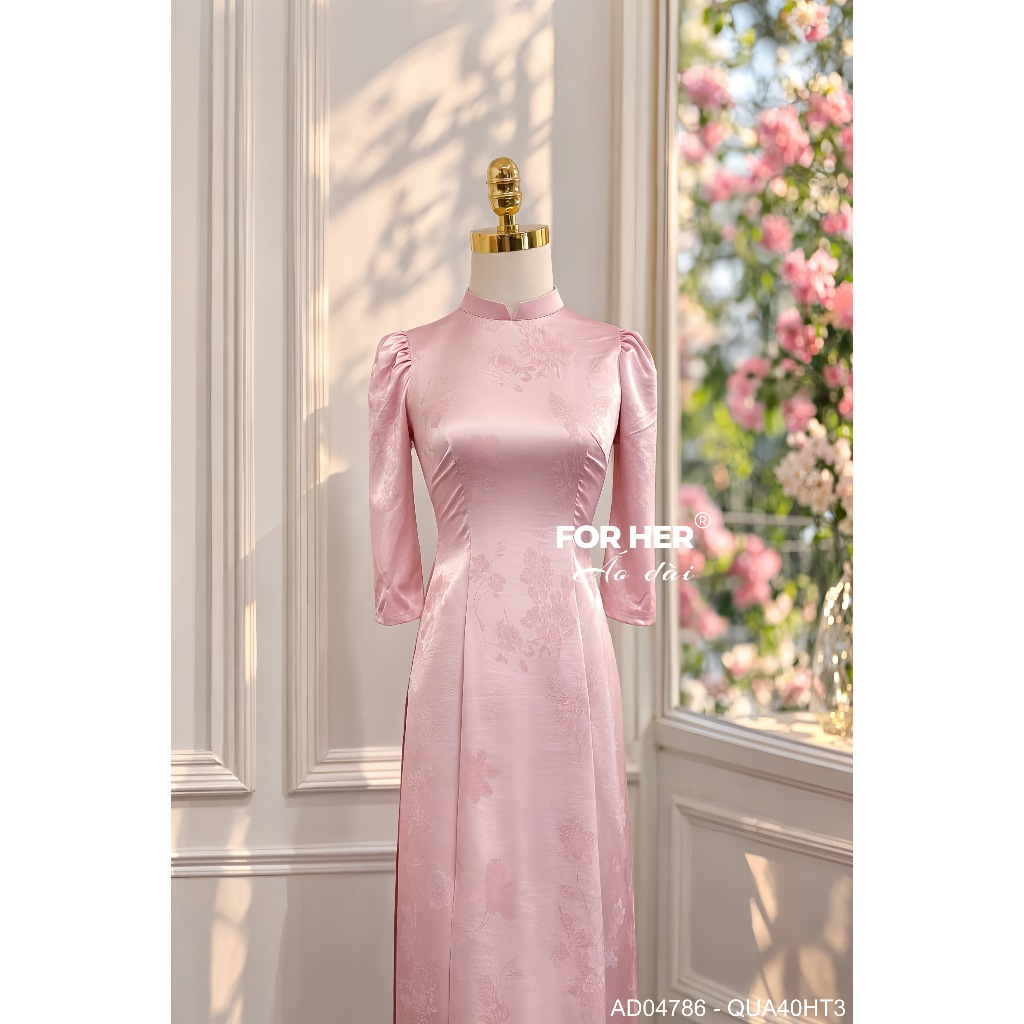 Áo dài Ý Thơ For Her lụa tay phồng, áo dài đẹp form ôm cách tân trẻ trung sáng da - AD04786 AD04787