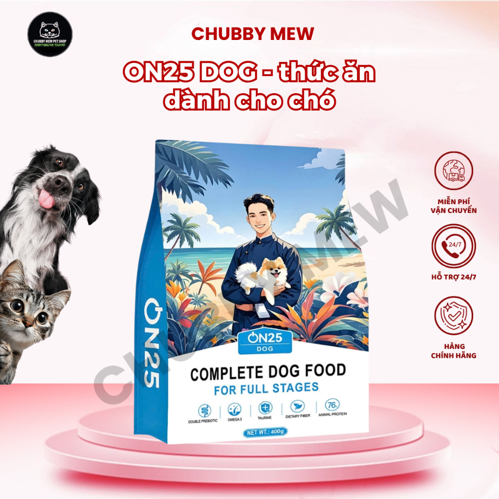 (Combo 5 gói 400gr) ON25 DOG - Thức ăn hỗn hợp hoàn chỉnh dành cho chó gói 400gr - Chubby Mew
