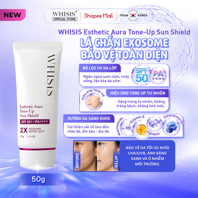 Kem Chống Nắng Nâng Tông & Dưỡng Sáng Da WHISIS Esthetic Aura Tone-Up Sun Shield SPF50+/PA++++ 50g (Exosome Biome 365™)