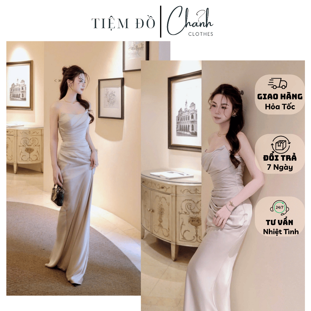 Đầm Lụa Thiết Kế Dự Tiệc Dáng Dài Cúp Ngực Sang Chảnh Thanh Lịch Tôn Dáng