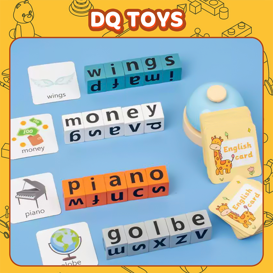 Bộ đồ chơi đánh vần tiếng Anh bằng gỗ game học chữ cái vui nhộn cho bé học từ vựng DQ Toys