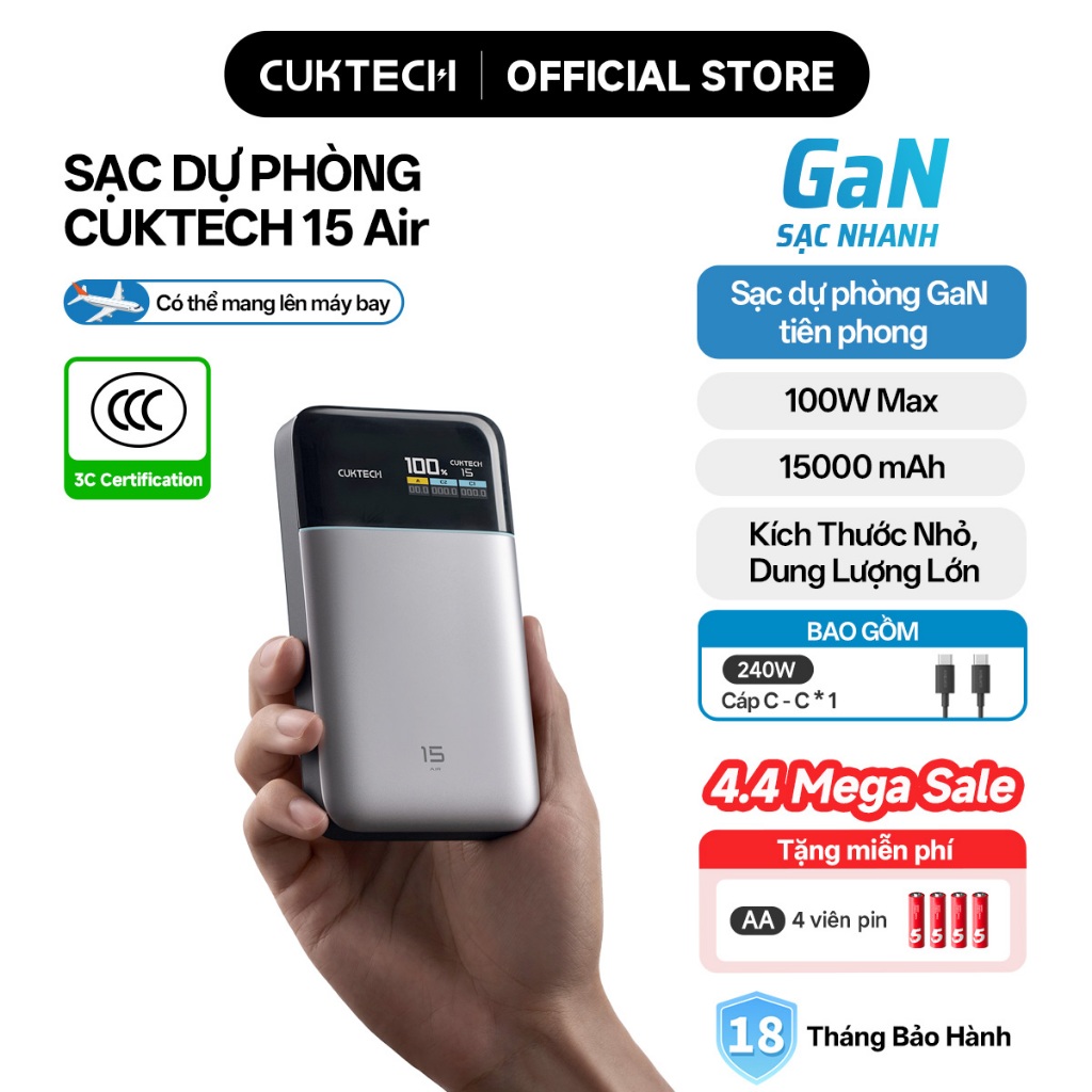 【Được chứng nhận CCC】CUKTECH Power Bank GaN tiên phong 100W Max 快充 15000mAh Xiaomi 90W Max Laptop 65W Samsung 45W iP17 | BigBuy360 - bigbuy360.vn