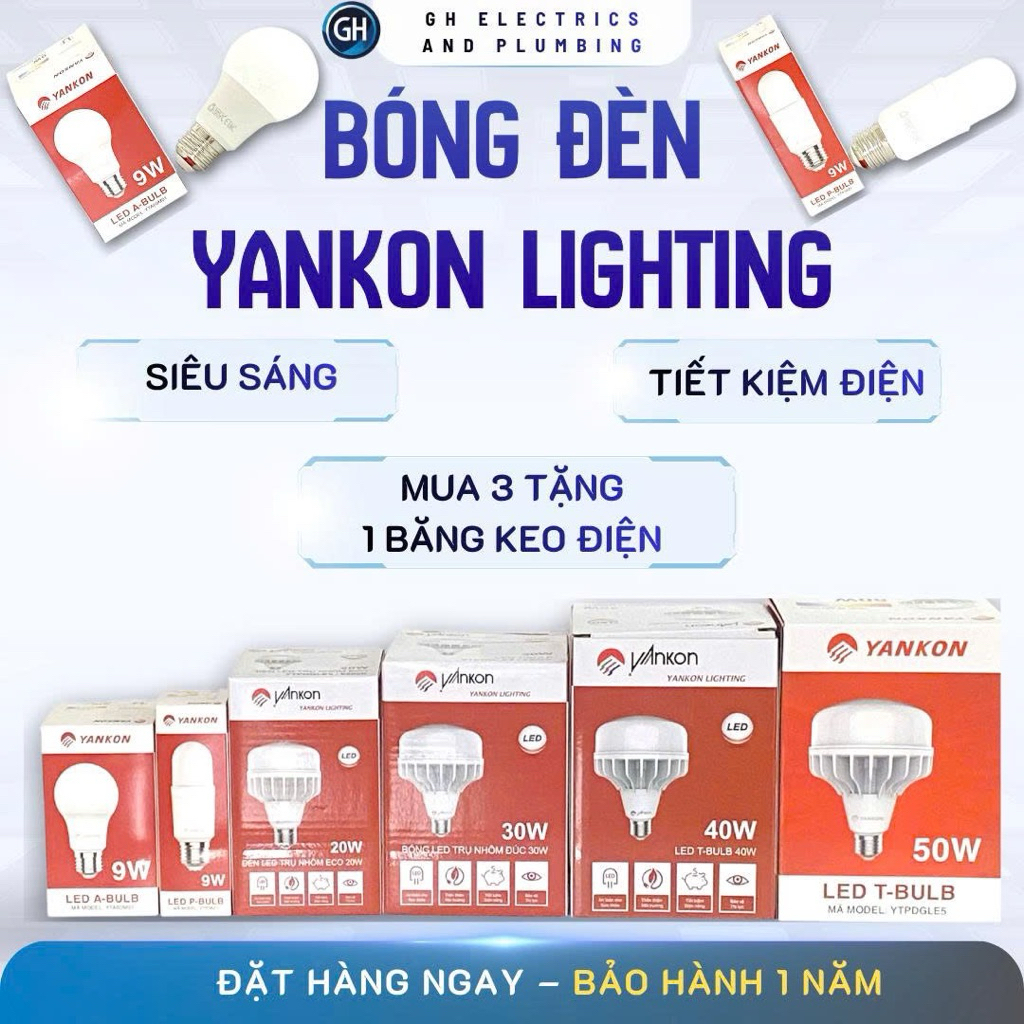 Bóng Đèn LED Trụ Nhôm Yankon Eco Siêu Sáng (20W- 50W) - Tiết Kiệm Điện, Ánh Sáng Trắng 6500K