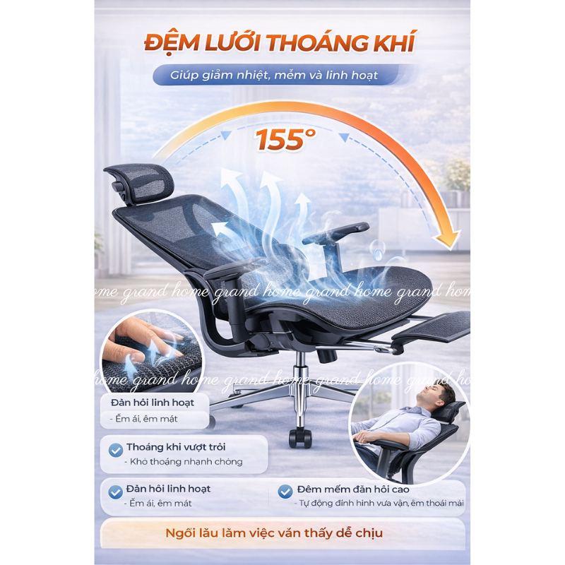 Ghế Công Thái Học LS902 Ghế Văn Phòng Lưới 3D Tựa Đầu Tay Vịn 4D Hỗ Trợ Cột Sống Có Gác Chân Ngả Lưng | BigBuy360 - bigbuy360.vn