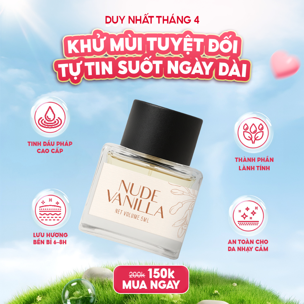 Nước Hoa Vùng Kín Nữ VROSE Nude Vanilla 5ml – Hương Vani Ấm Áp, Tinh dầu nhập khẩu Pháp Lưu Hương Từ 8 - 12 Tiếng
