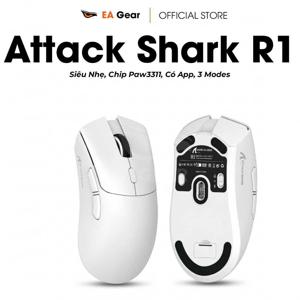 [Sẵn Giao] Chuột Gaming Attack Shark R1 Siêu Nhẹ, Paw3311 Cực Mạnh 3 Modes - EA Gear