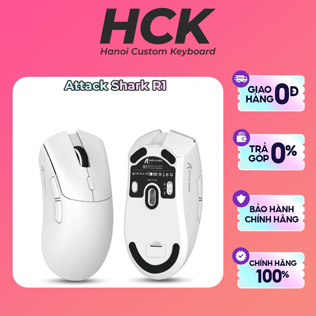 [Sẵn Giao] Chuột Gaming Attack Shark R1 Siêu Nhẹ, Paw3311 Cực Mạnh 3 Modes - HCK