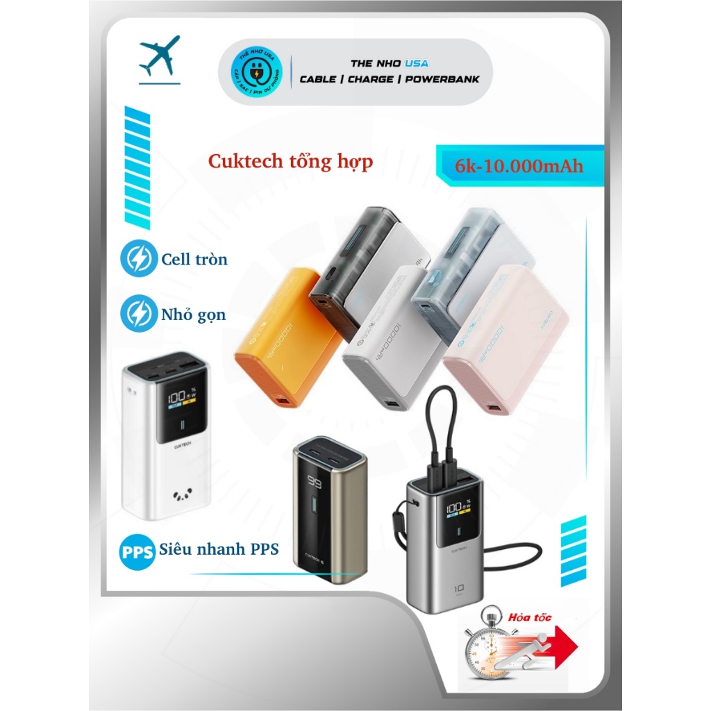 Pin sạc dự phòng Cuktech PB100 10000mAh 30W 1C1A PD PPS QC và đồng đội