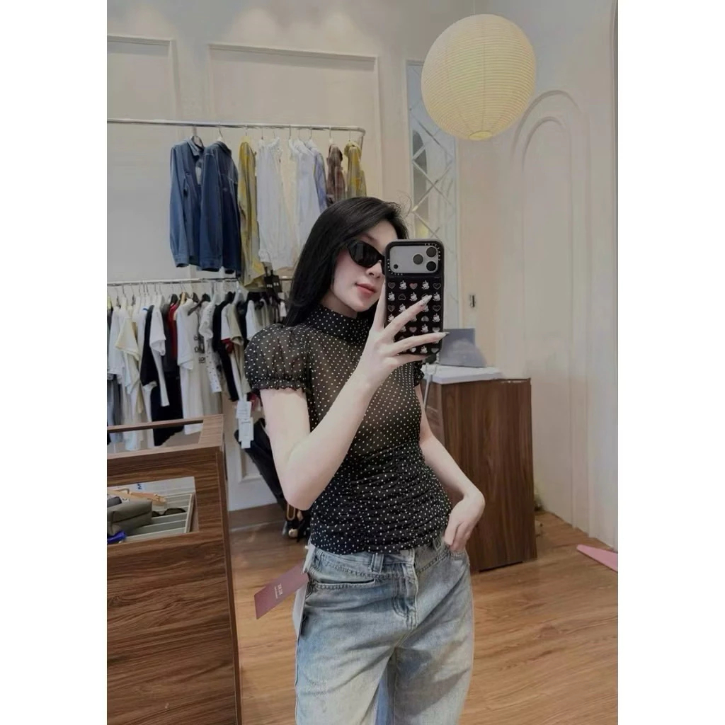 Áo Chấm Bi Tay Bồng Bun222 – Áo Cổ 3 Phân Nhún Eo Tôn Dáng, Áo Kiểu Nữ Dễ Thương Hàn Quốc | BigBuy360 - bigbuy360.vn