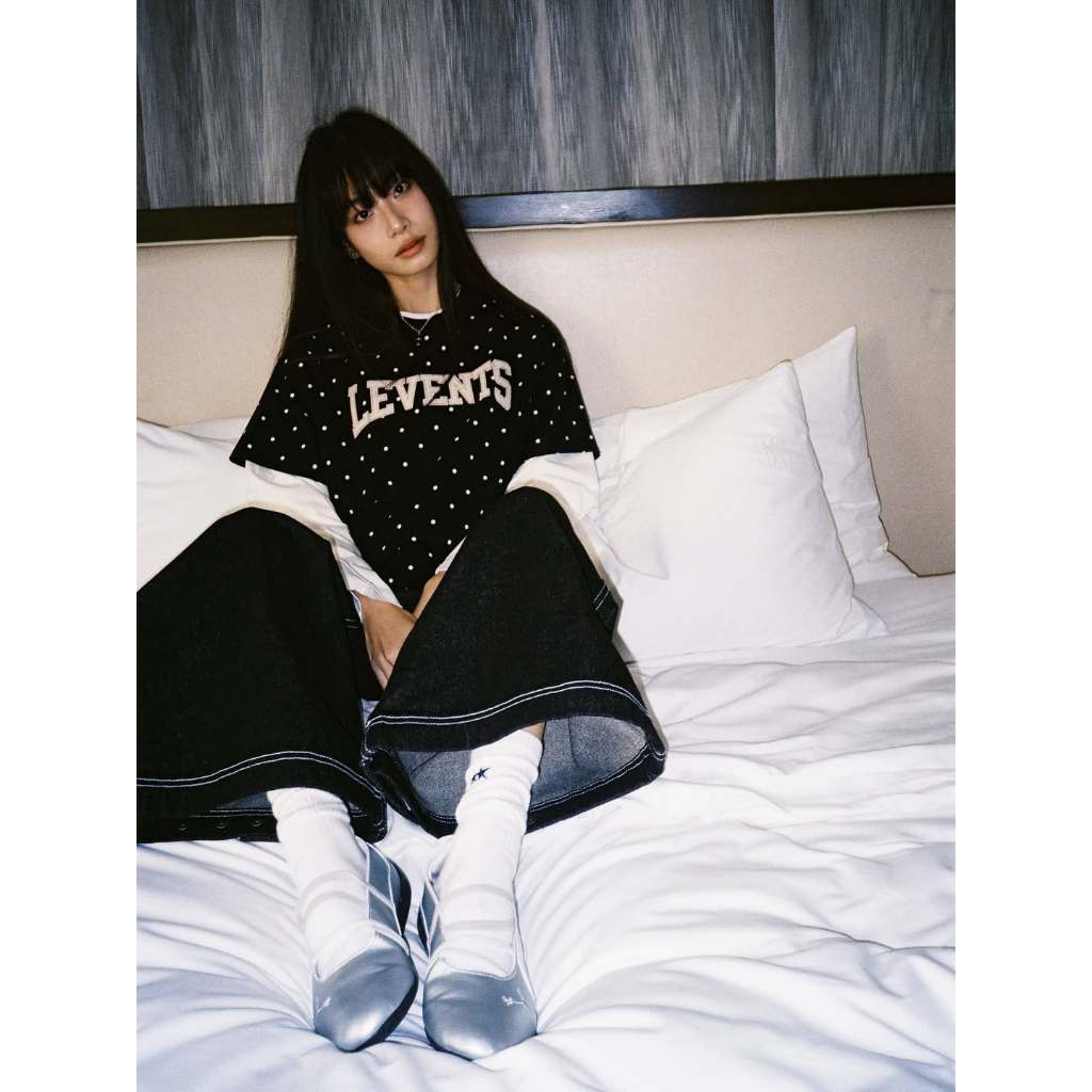 𝐋𝐄𝐕𝐄𝐍𝐓𝐒 | Seasonal Polkadot Semi-Oversized Tee/ Black