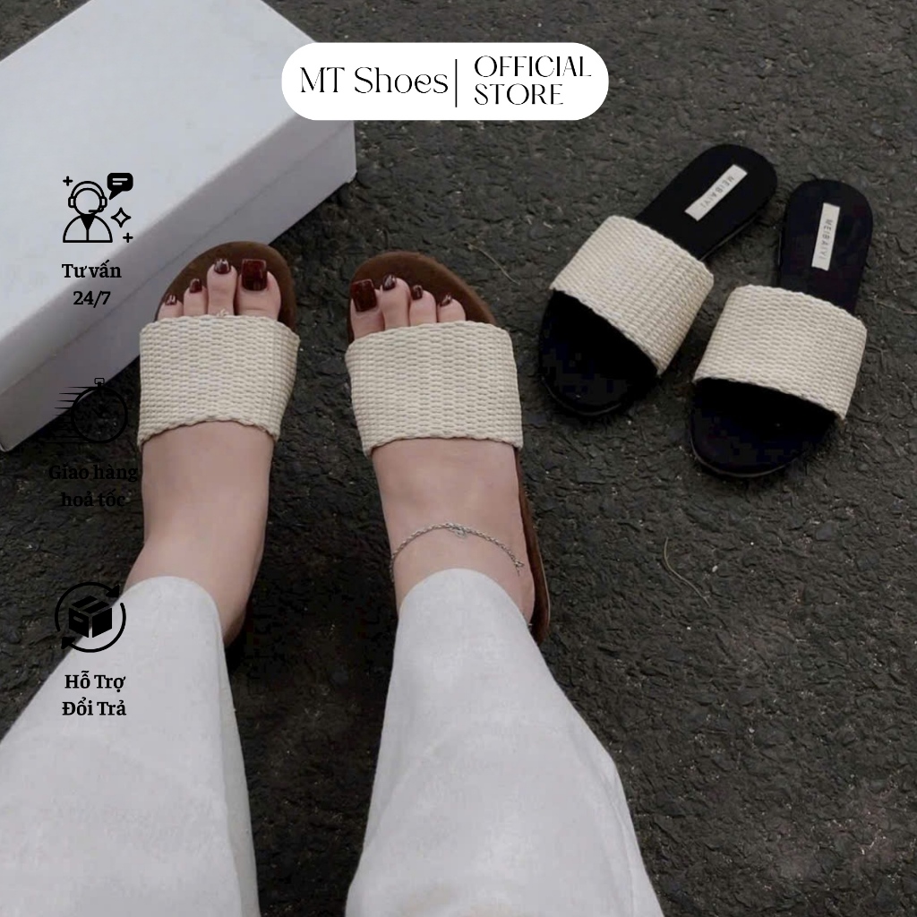 Dép Lê Nữ Quai Cói Đan Bàn Ngang Phối Màu Đi Biển Siêu Xinh Thiết Kế Basic MT Shoes DN108