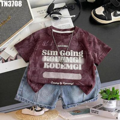 Set Áo Thun Tay Ngắn In Chữ Quần Jean Rách Cho Bé Trai 1-5 Tuổi MINTSCLOSET Quảng Châu - TN3626