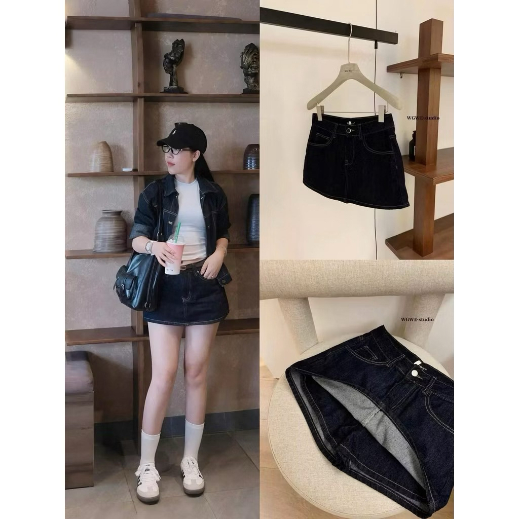 Quần Giả Váy Jeans Nữ Xanh Than Hè - 2026