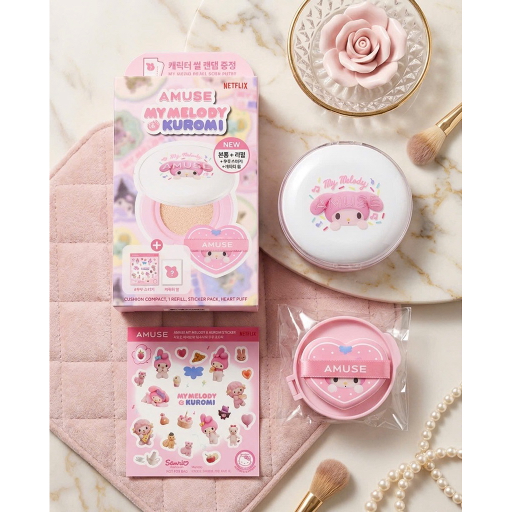[ Bill Oliveyoung] Set Phấn Nước Amuse X My Melody Thuần Chay Ceramic Skin Perfector Cushion Spf40 P