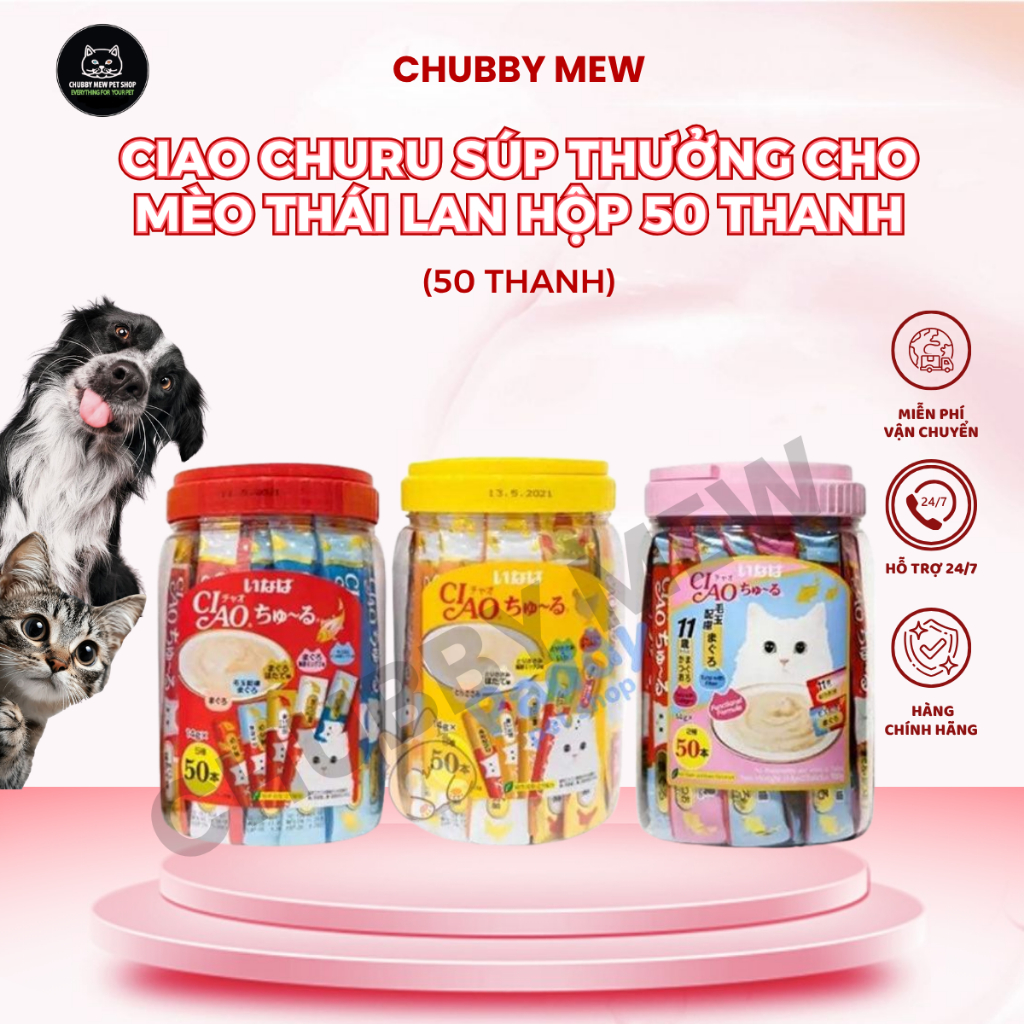 CIAO CHURU SÚP THƯỞNG CHO MÈO THÁI LAN HỘP 50 THANH ( CIAO 50 TUYP)-Chubby Mew