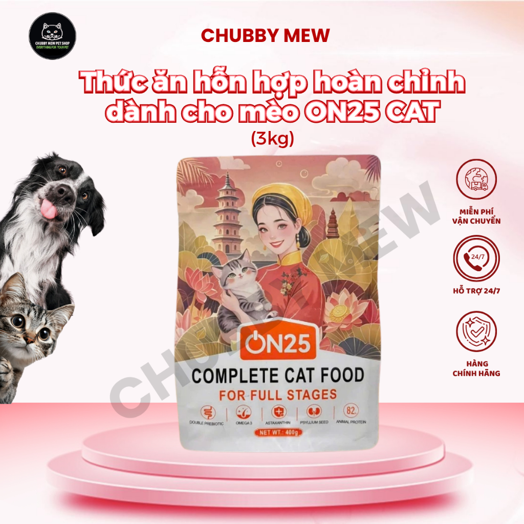 (3kg) Thức ăn hỗn hợp hoàn chỉnh dành cho mèo ON25 CAT nguyên seal hãng- Chubby Mew