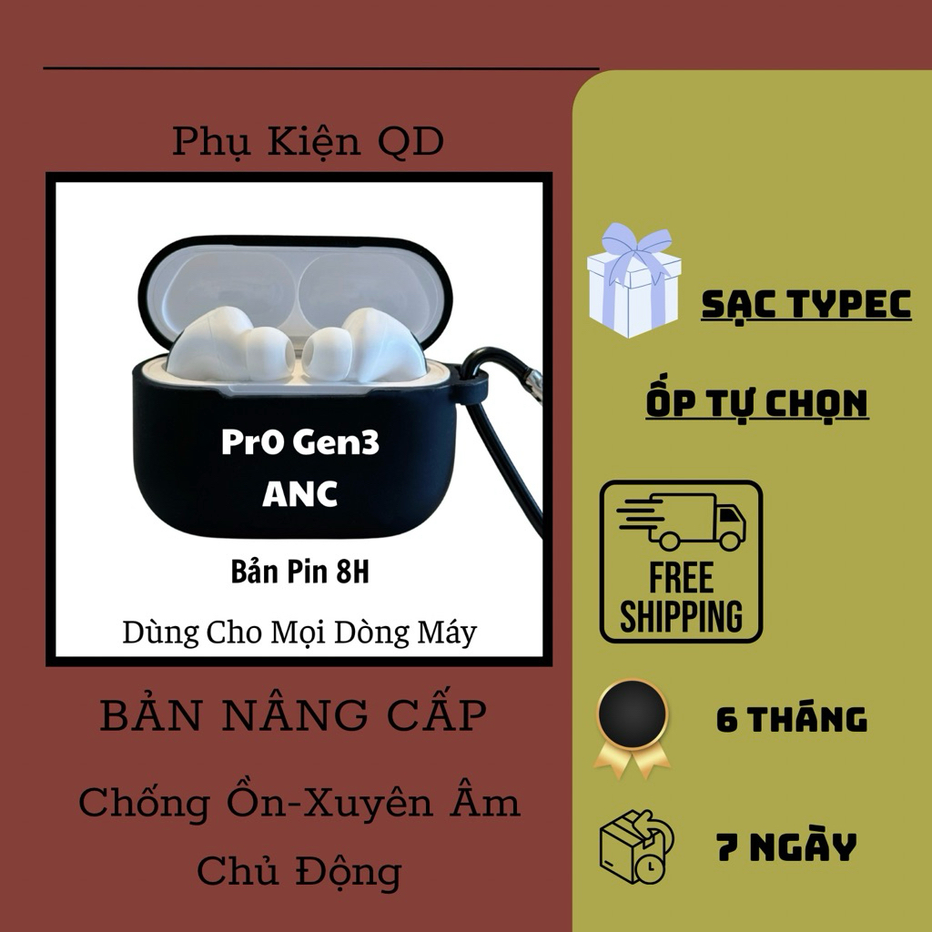 Tai Nghe Bluetooth Pro3 ANC [Bản Nâng Cấp] Chống Ồn Chủ Động 40Db, Pin Trâu 8h, Micro Tích Hợp Sẵn -