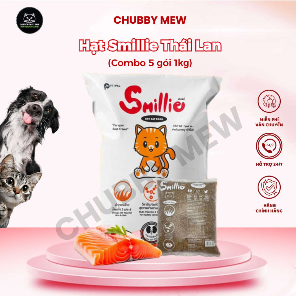 (Combo 5 gói 1kg) Hạt Smillie Thái Lan cho mèo trưởng thành túi 1kg chia siêu rẻ- Petshop Chubby Mew
