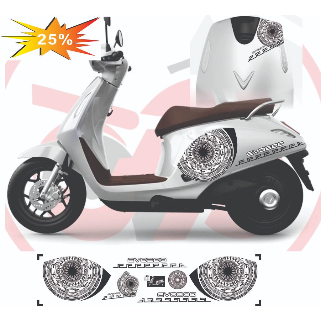 Bộ Tem Dán Xe EVO 200 - EVO LITE NEO - EVO GRAND- EVO MAX Tem mẫu trống đồng thiết kế đẹp , dễ dán b